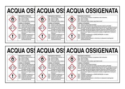 KIT DI 6 ADESIVI RETTANGOLARI - ACQUA OSSIGENATA RISCHI E CONSIGLI DI PRUDENZA - Pittogramma ISO 7010 Con Stampa Diretta U.V. (IDEALE ANCHE PER ESTERNO)