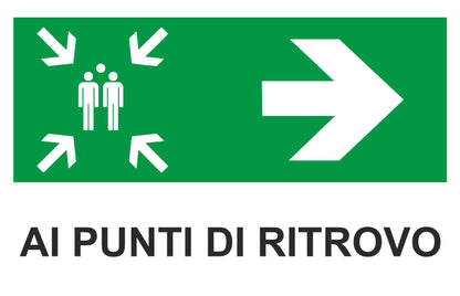GLOBAL CARTELLO SEGNALETICO - AI PUNTI DI RITROVO  - Adesivo Extra Resistente, Pannello in Forex, Pannello In Alluminio