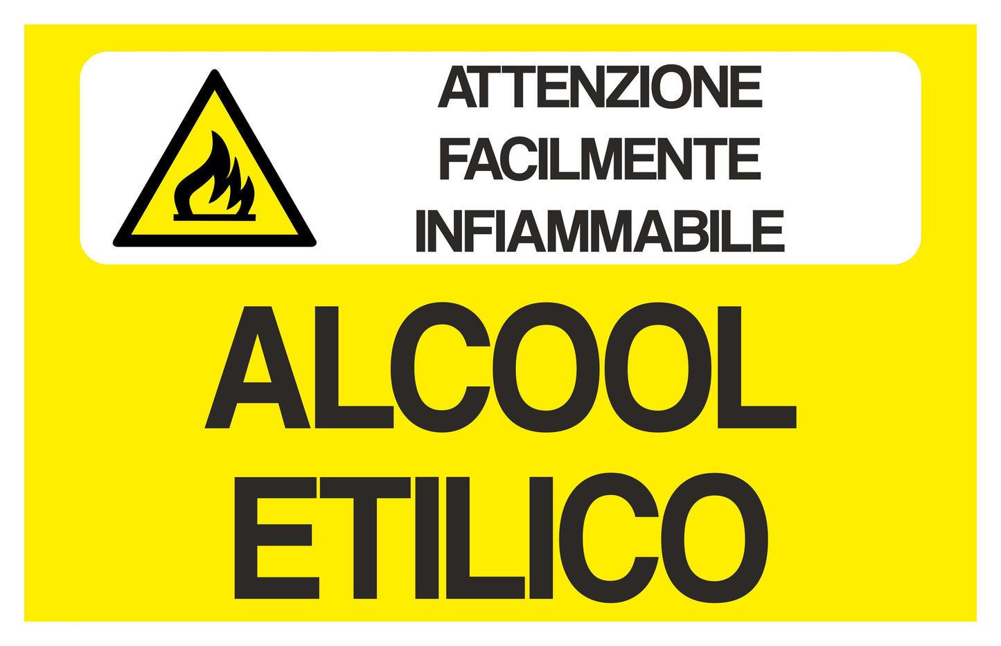 ALCOOL ETILICO ATTENZIONE FACILMENTE INFIAMMABILE - CARTELLO SEGNALETICO ISO 7010 in Adesivo Resistente, Pannello in Forex, Pannello In Alluminio o in Plexiglas