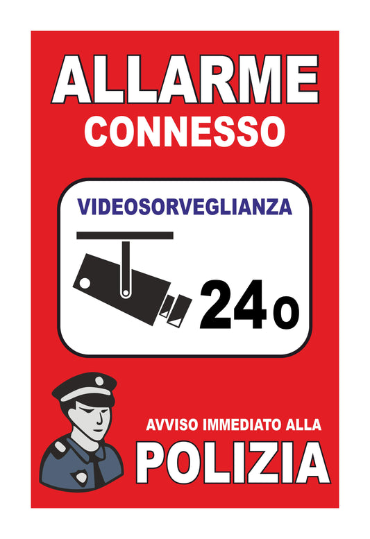 GLOBAL CARTELLO SEGNALETICO - ALLARME CONNESSO  - Adesivo Extra Resistente, Pannello in Forex, Pannello In Alluminio