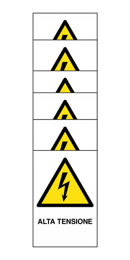 KIT DI 6 ADESIVI RETTANGOLARI - ALTA TENSIONE - Pittogramma ISO 7010 Con Stampa Diretta U.V. (IDEALE ANCHE PER ESTERNO)
