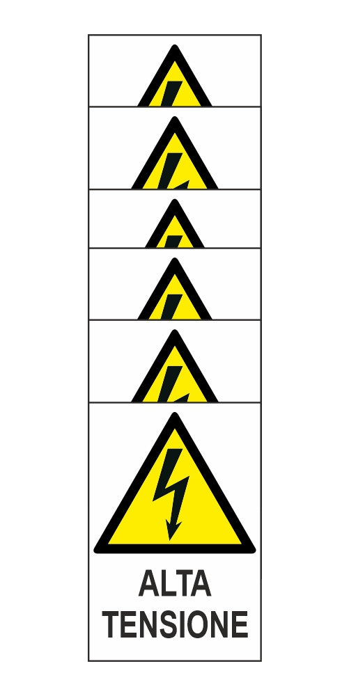 KIT DI 6 ADESIVI RETTANGOLARI - ALTA TENSIONE - Pittogramma ISO 7010 Con Stampa Diretta U.V. (IDEALE ANCHE PER ESTERNO)