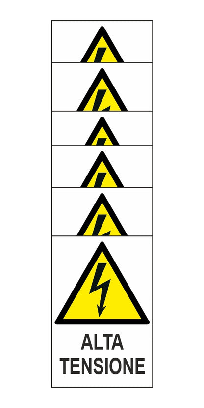 KIT DI 6 ADESIVI RETTANGOLARI - ALTA TENSIONE - Pittogramma ISO 7010 Con Stampa Diretta U.V. (IDEALE ANCHE PER ESTERNO)