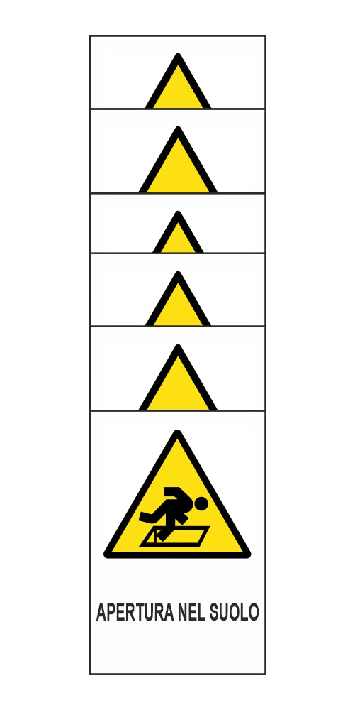 KIT DI 6 ADESIVI RETTANGOLARI - APERTURA NEL SUOLO - Pittogramma ISO 7010 Con Stampa Diretta U.V. (IDEALE ANCHE PER ESTERNO)