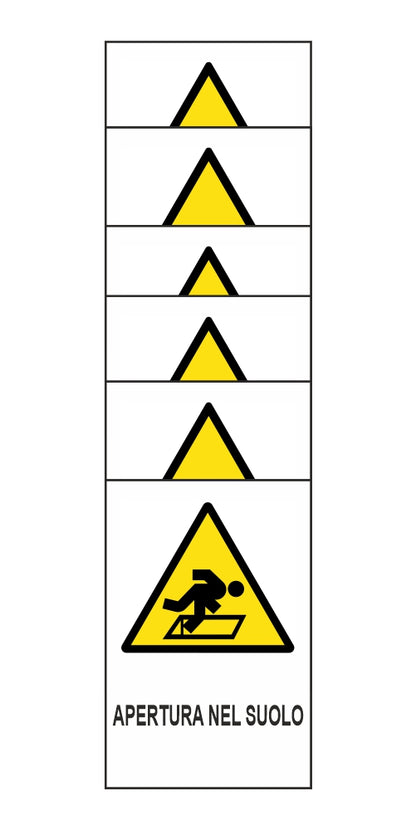 KIT DI 6 ADESIVI RETTANGOLARI - APERTURA NEL SUOLO - Pittogramma ISO 7010 Con Stampa Diretta U.V. (IDEALE ANCHE PER ESTERNO)