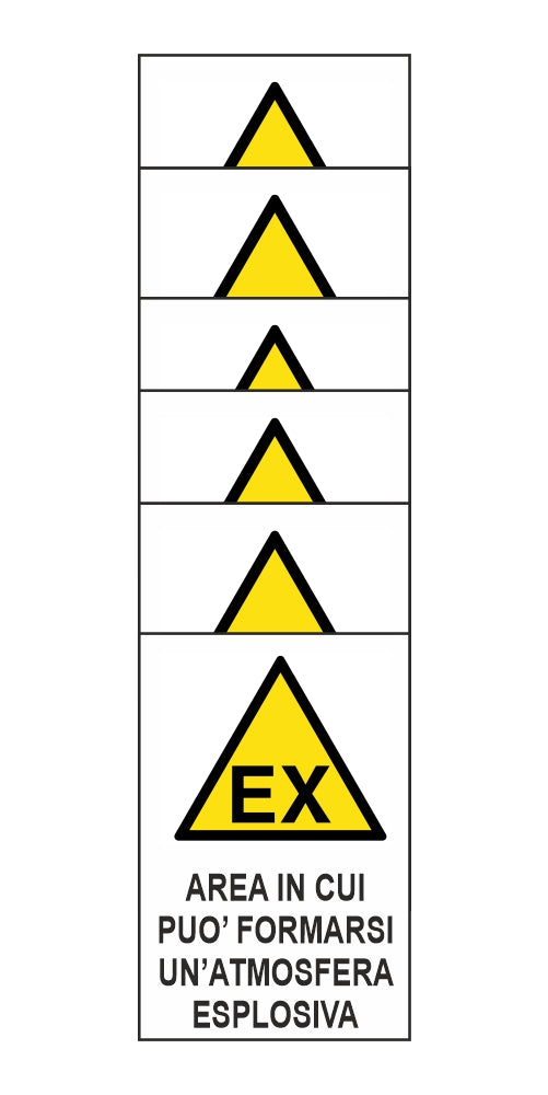 KIT DI 6 ADESIVI RETTANGOLARI - AREA IN CUI PUO FORMARSI UN'ATMOSFERA ESPLOSIVA - Pittogramma ISO 7010 Con Stampa Diretta U.V. (IDEALE ANCHE PER ESTERNO)