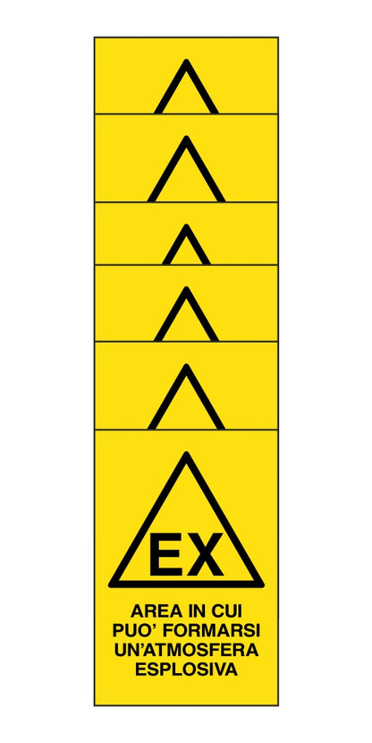 KIT DI 6 ADESIVI RETTANGOLARI - AREA IN CUI PUÒ FORMARSI UN'ATMOSFERA ESPLOSIVA - Pittogramma ISO 7010 Con Stampa Diretta U.V. (IDEALE ANCHE PER ESTERNO)