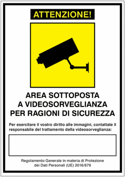 GLOBAL CARTELLO SEGNALETICO - AREA SOTTOPOSTA A VIDEOSORVEGLIANZA - Adesivo Extra Resistente, Pannello in Forex, Pannello In Alluminio