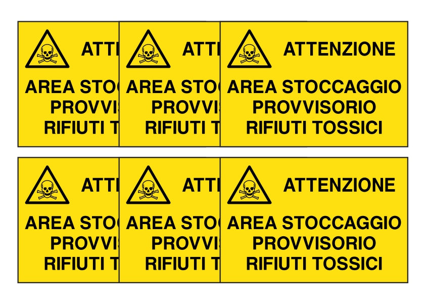 KIT DI 6 ADESIVI RETTANGOLARI - AREA STOCCAGGIO RIFIUTI SPECIALI NON ASSIMILABILI - Pittogramma ISO 7010 Con Stampa Diretta U.V. (IDEALE ANCHE PER ESTERNO)