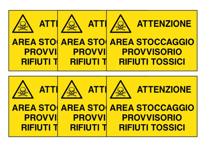 KIT DI 6 ADESIVI RETTANGOLARI - AREA STOCCAGGIO RIFIUTI SPECIALI NON ASSIMILABILI - Pittogramma ISO 7010 Con Stampa Diretta U.V. (IDEALE ANCHE PER ESTERNO)