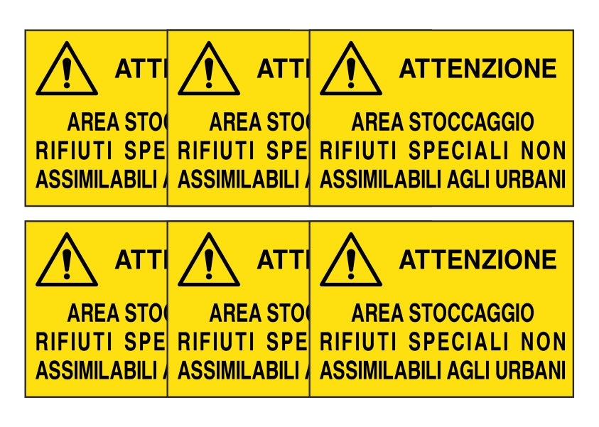 KIT DI 6 ADESIVI RETTANGOLARI - AREA STOCCAGGIO RIFIUTI SPECIALI NON ASSIMILABILI- Pittogramma ISO 7010 Con Stampa Diretta U.V. (IDEALE ANCHE PER ESTERNO)