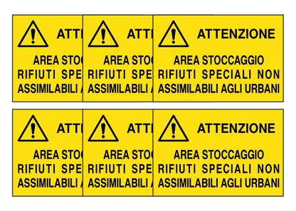 KIT DI 6 ADESIVI RETTANGOLARI - AREA STOCCAGGIO RIFIUTI SPECIALI NON ASSIMILABILI- Pittogramma ISO 7010 Con Stampa Diretta U.V. (IDEALE ANCHE PER ESTERNO)