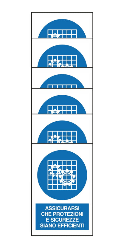 KIT DI 6 ADESIVI RETTANGOLARI - ASSICURARSI CHE PROTEZIONI E SICUREZZE SIANO EFFICIENTI - Pittogramma ISO 7010 Con Stampa Diretta U.V. (IDEALE ANCHE PER ESTERNO)