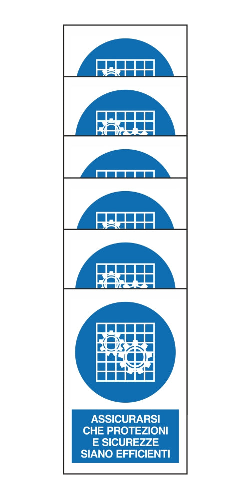 KIT DI 6 ADESIVI RETTANGOLARI - ASSICURARSI CHE PROTEZIONI E SICUREZZE SIANO EFFICIENTI - Pittogramma ISO 7010 Con Stampa Diretta U.V. (IDEALE ANCHE PER ESTERNO)