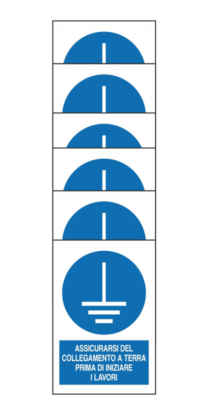 KIT DI 6 ADESIVI RETTANGOLARI - ASSICURARSI DEL COLLEGAMENTO A TERRA PRIMA DI INIZIARE I LAVORI - Pittogramma ISO 7010 Con Stampa Diretta U.V. (IDEALE ANCHE PER ESTERNO)