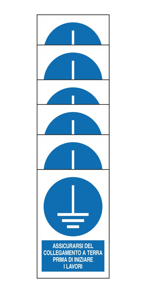 KIT DI 6 ADESIVI RETTANGOLARI - ASSICURARSI DEL COLLEGAMENTO A TERRA PRIMA DI INIZIARE I LAVORI - Pittogramma ISO 7010 Con Stampa Diretta U.V. (IDEALE ANCHE PER ESTERNO)