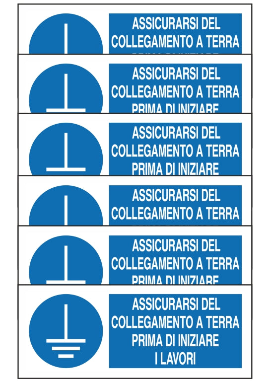 GLOBAL KIT DI 6 ADESIVI UNI - ASSICURARSI DEL COLLEGAMENTO A TERRA PRIMA DI INIZIARE I LAVORI - Pittogramma ISO 7010 Con Stampa Diretta U.V. (IDEALE ANCHE PER ESTERNO)
