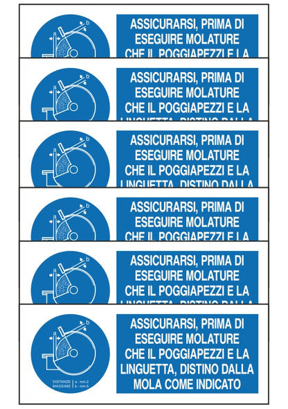 GLOBAL KIT DI 6 ADESIVI UNI - ASSICURARSI PRIMA DI ESEGUIRE MOLATURE CHE IL… - Pittogramma ISO 7010 Con Stampa Diretta U.V. (IDEALE ANCHE PER ESTERNO)