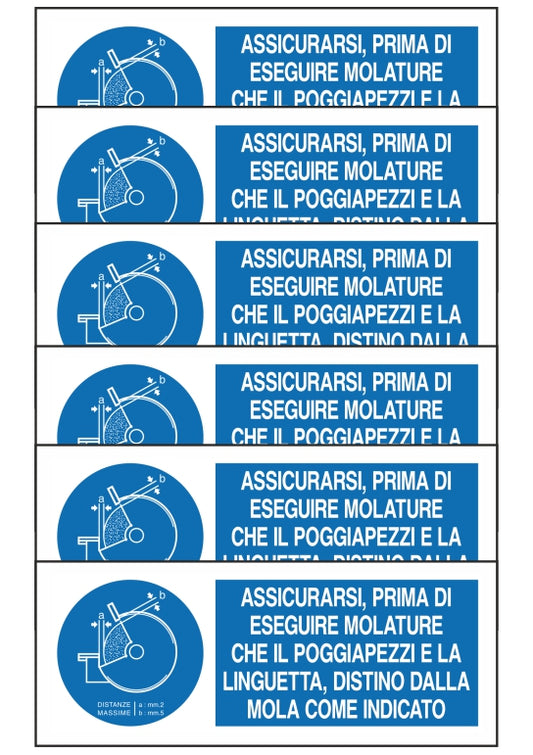 GLOBAL KIT DI 6 ADESIVI UNI - ASSICURARSI PRIMA DI ESEGUIRE MOLATURE CHE IL… - Pittogramma ISO 7010 Con Stampa Diretta U.V. (IDEALE ANCHE PER ESTERNO)
