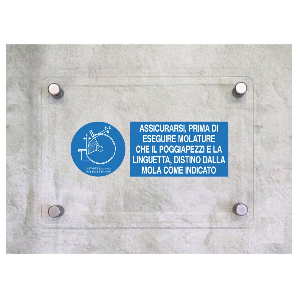 Global Targa Cartello in plexiglass UNI - ASSICURARSI PRIMA DI ESEGUIRE MOLATURE CHE IL…  - Con Distanziali in acciaio inox, Stampa UV