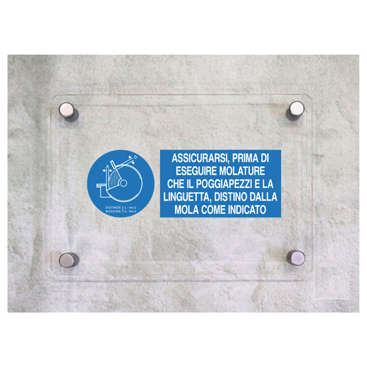 Global Targa Cartello in plexiglass UNI - ASSICURARSI PRIMA DI ESEGUIRE MOLATURE CHE IL…  - Con Distanziali in acciaio inox, Stampa UV