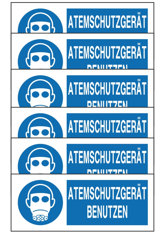 GLOBAL KIT DI 6 ADESIVI UNI - ATEMSCHUTZGERAT BENUTZEN - Pittogramma ISO 7010 Con Stampa Diretta U.V. (IDEALE ANCHE PER ESTERNO)