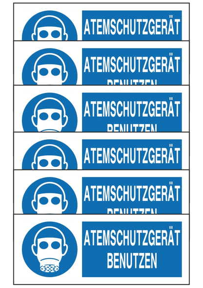 GLOBAL KIT DI 6 ADESIVI UNI - ATEMSCHUTZGERAT BENUTZEN - Pittogramma ISO 7010 Con Stampa Diretta U.V. (IDEALE ANCHE PER ESTERNO)