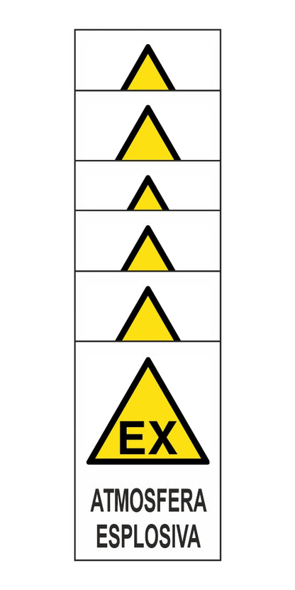 KIT DI 6 ADESIVI RETTANGOLARI - ATMOSFERA ESPLOSIVA - Pittogramma ISO 7010 Con Stampa Diretta U.V. (IDEALE ANCHE PER ESTERNO)