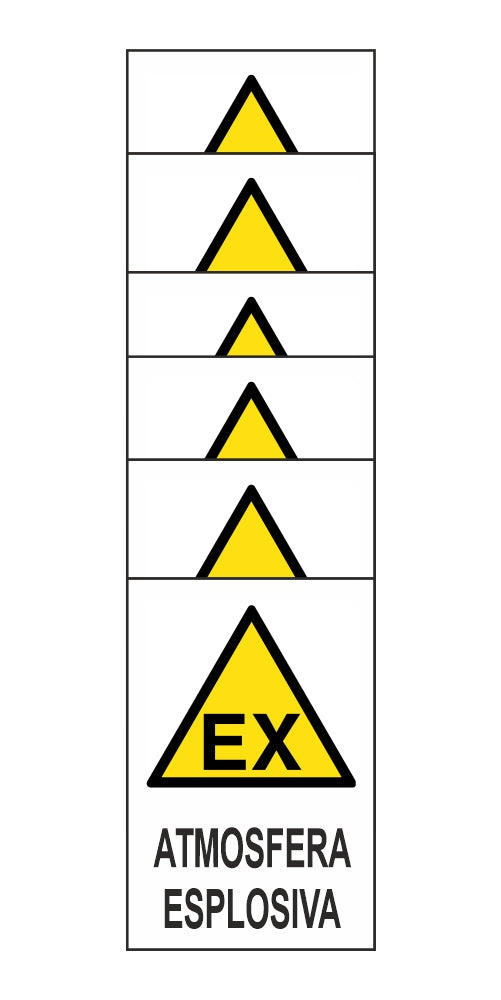 KIT DI 6 ADESIVI RETTANGOLARI - ATMOSFERA ESPLOSIVA - Pittogramma ISO 7010 Con Stampa Diretta U.V. (IDEALE ANCHE PER ESTERNO)