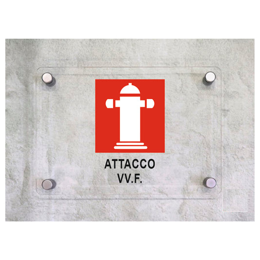 Global Targa Cartello in plexiglass - ATTACCO VV.F - Con Distanziali in acciaio inox, Stampa UV.