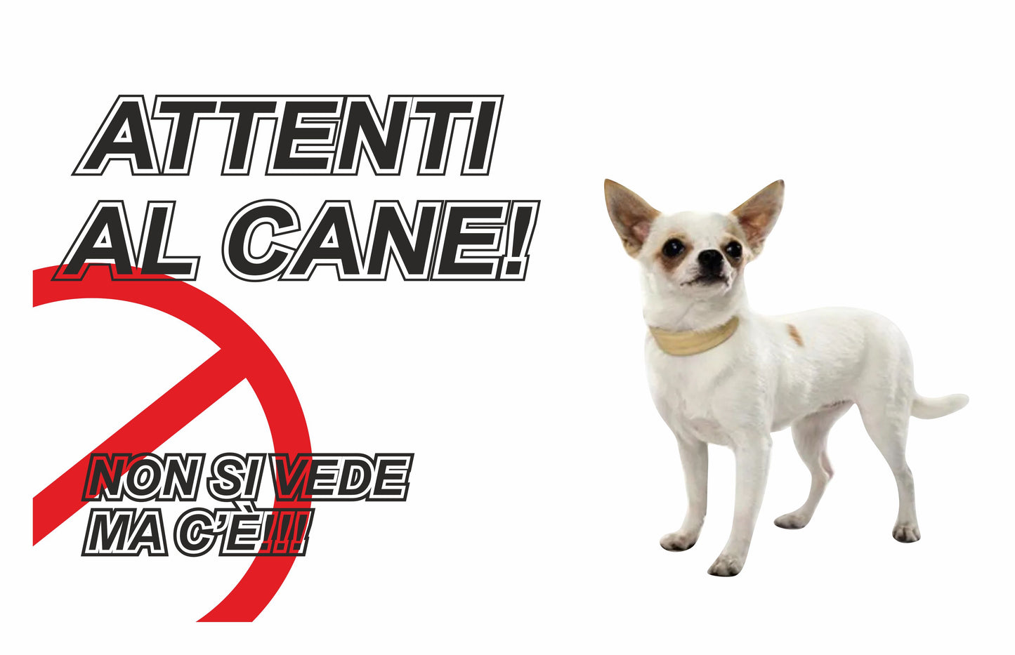 GLOBAL CARTELLO SEGNALETICO  - ATTENTI AL CANE CHIHUAHUA NON SI VEDE MA C'È  - Adesivo Extra Resistente, Pannello in Forex, Pannello In Alluminio