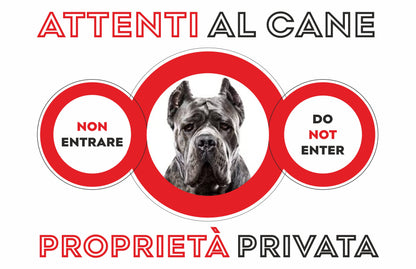 GLOBAL CARTELLO SEGNALETICO  - ATTENTI AL CANE CORSO PROPRIETÀ PRIVATA - Adesivo Extra Resistente, Pannello in Forex, Pannello In Alluminio
