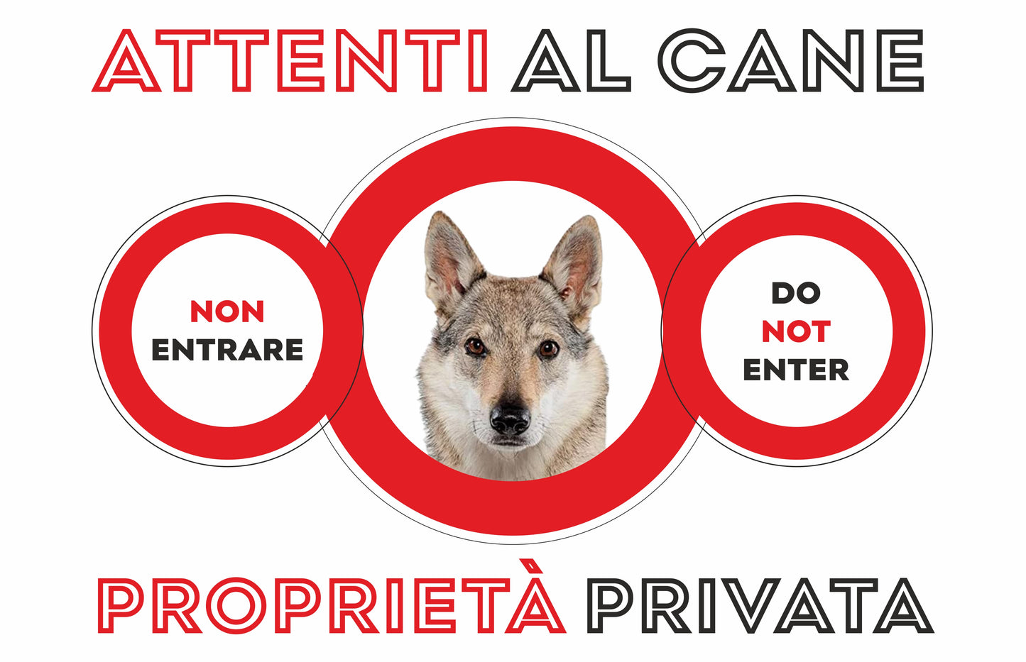 GLOBAL CARTELLO SEGNALETICO - ATTENTI AL CANE LUPO CECO SLOVACCO MODELLO 2 - Adesivo Extra Resistente, Pannello in Forex, Pannello In Alluminio