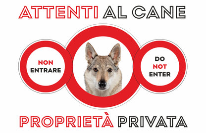 GLOBAL CARTELLO SEGNALETICO - ATTENTI AL CANE LUPO CECO SLOVACCO MODELLO 2 - Adesivo Extra Resistente, Pannello in Forex, Pannello In Alluminio