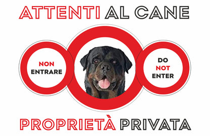 GLOBAL CARTELLO SEGNALETICO - ATTENTI AL CANE ROTWEILER PROPRIETA PRIVATA - Adesivo Extra Resistente, Pannello in Forex, Pannello In Alluminio