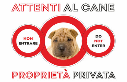 GLOBAL CARTELLO SEGNALETICO - ATTENTI AL CANE SHARPEI - Adesivo Extra Resistente, Pannello in Forex, Pannello In Alluminio