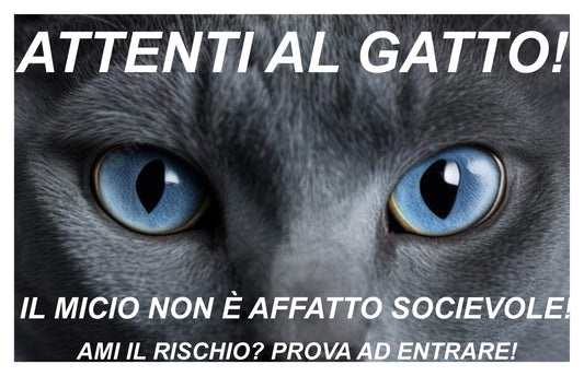 GLOBAL CARTELLO SEGNALETICO - attenti al gatto, il micio non è affatto socievole modello 2 - Adesivo Extra Resistente, Pannello in Forex, Pannello In Alluminio