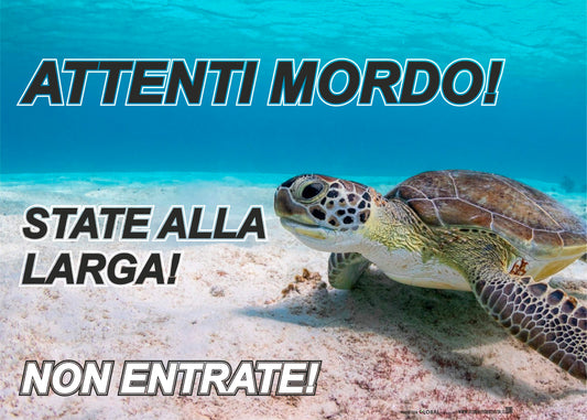 GLOBAL CARTELLO SEGNALETICO - ATTENTI ALLA TARTARUGA ATTENTI MORDO - Adesivo Extra Resistente, Pannello in Forex, Pannello In Alluminio