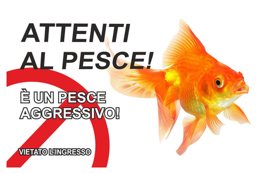 GLOBAL CARTELLO SEGNALETICO - ATTENTI AL PESCE   - Adesivo Extra Resistente, Pannello in Forex, Pannello In Alluminio