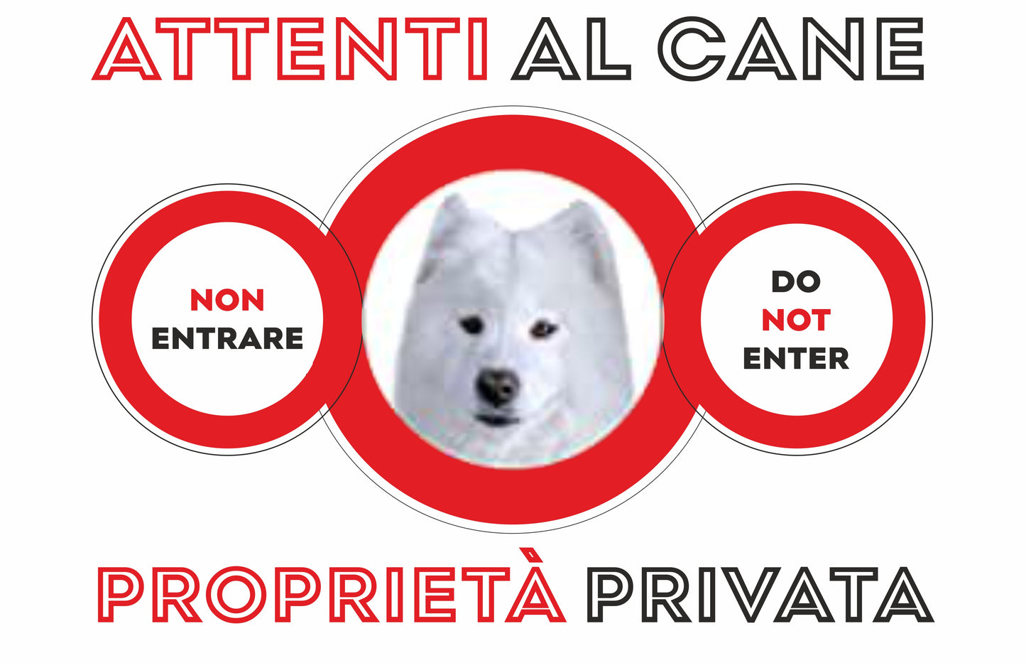 GLOBAL CARTELLO SEGNALETICO - ATTENTI al Cane Samoiedo PROPRIETÀ PRIVATA - Adesivo Extra Resistente, Pannello in Forex, Pannello In Alluminio