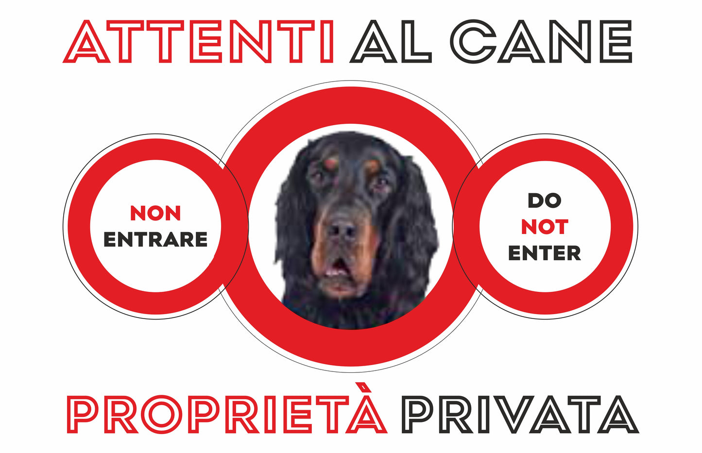 GLOBAL CARTELLO SEGNALETICO - ATTENTI al Cane Setter Gordon PROPRIETÀ PRIVATA - Adesivo Extra Resistente, Pannello in Forex, Pannello In Alluminio