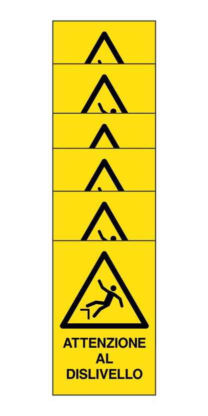 KIT DI 6 ADESIVI RETTANGOLARI - ATTENZIONE AL DISLIVELLO - Pittogramma ISO 7010 Con Stampa Diretta U.V. (IDEALE ANCHE PER ESTERNO)