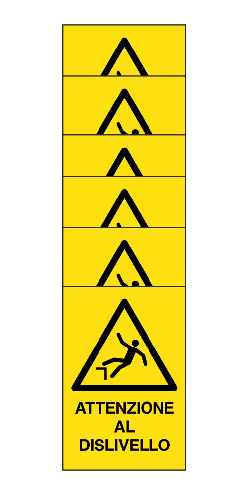 KIT DI 6 ADESIVI RETTANGOLARI - ATTENZIONE AL DISLIVELLO - Pittogramma ISO 7010 Con Stampa Diretta U.V. (IDEALE ANCHE PER ESTERNO)