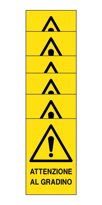 KIT DI 6 ADESIVI RETTANGOLARI - ATTENZIONE AL GRADINO - Pittogramma ISO 7010 Con Stampa Diretta U.V. (IDEALE ANCHE PER ESTERNO)