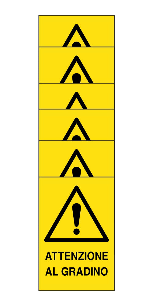 KIT DI 6 ADESIVI RETTANGOLARI - ATTENZIONE AL GRADINO - Pittogramma ISO 7010 Con Stampa Diretta U.V. (IDEALE ANCHE PER ESTERNO)