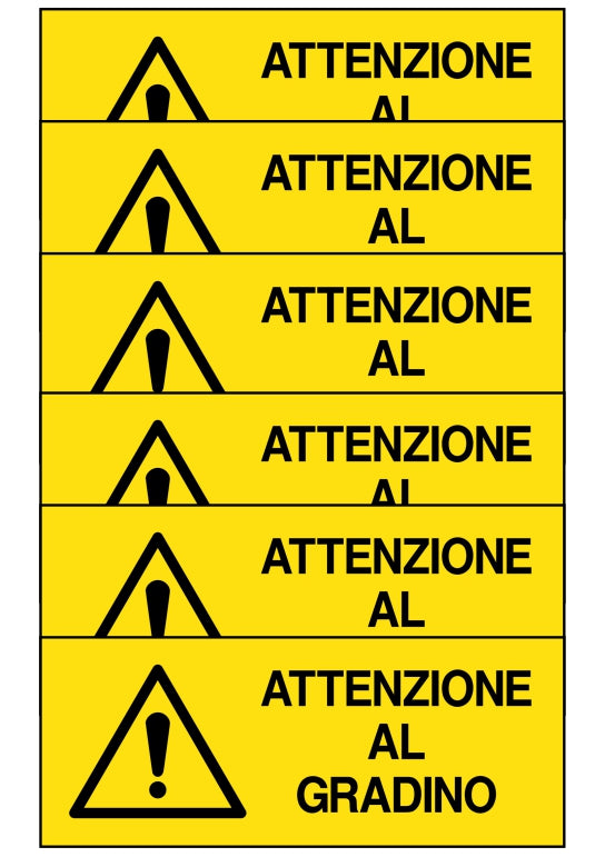 GLOBAL KIT DI 6 ADESIVI UNI - ATTENZIONE AL GRADINO - Pittogramma ISO 7010 Con Stampa Diretta U.V. (IDEALE ANCHE PER ESTERNO)
