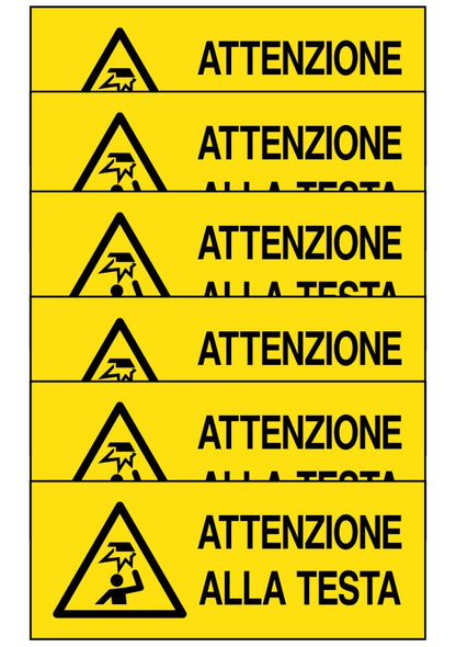 GLOBAL KIT DI 6 ADESIVI UNI - ATTENZIONE ALLA TESTA - Pittogramma ISO 7010 Con Stampa Diretta U.V. (IDEALE ANCHE PER ESTERNO)