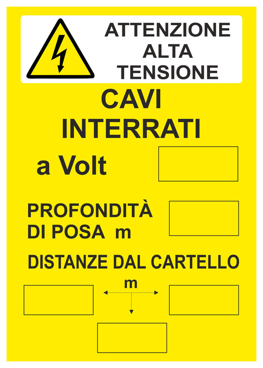 GLOBAL CARTELLO SEGNALETICO - ATTENZIONE ALTA TENSIONE CAVI INTERRATI- Adesivo Extra Resistente, Pannello in Forex, Pannello In Alluminio
