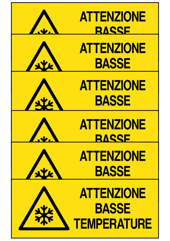 GLOBAL KIT DI 6 ADESIVI UNI - ATTENZIONE BASSE TEMPERATURE - Pittogramma ISO 7010 Con Stampa Diretta U.V. (IDEALE ANCHE PER ESTERNO)