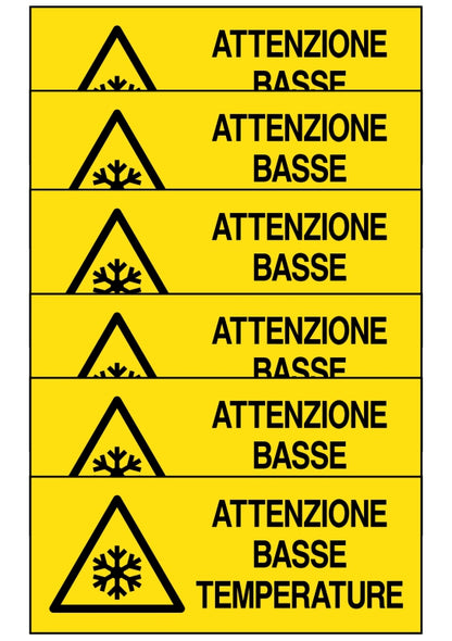 GLOBAL KIT DI 6 ADESIVI UNI - ATTENZIONE BASSE TEMPERATURE - Pittogramma ISO 7010 Con Stampa Diretta U.V. (IDEALE ANCHE PER ESTERNO)